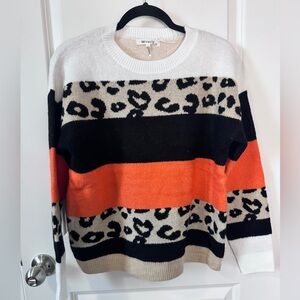 NWT- Miracle Women's Striped Leopard Sweater - Black, Orange, Cream- XS/S